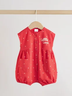 New Next 3 Pack Baby Rompers Red Heart Printed Button Through