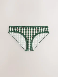 New Next Red Heart/Green Check Bikini Cotton Lace Knickers 4 Pack