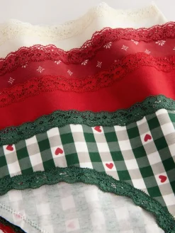 New Next Red Heart/Green Check Bikini Cotton Lace Knickers 4 Pack