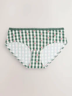 Best Next Red Heart/Green Check Short Cotton Lace Knickers 4 Pack