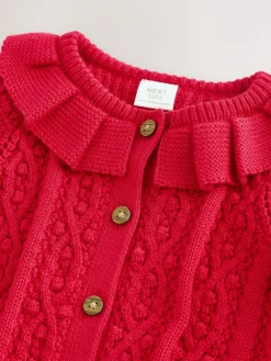 Hot Next Red Knitted Frill Collar Baby Cardigan (0mths-2yrs) (0mths-2yrs)