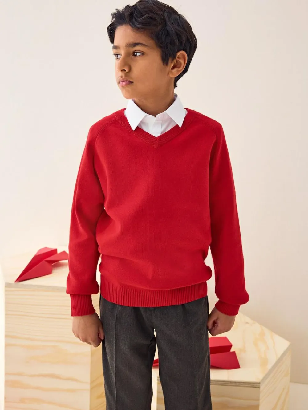 Next Red Knitted V-Neck School Jumper (3-16yrs)