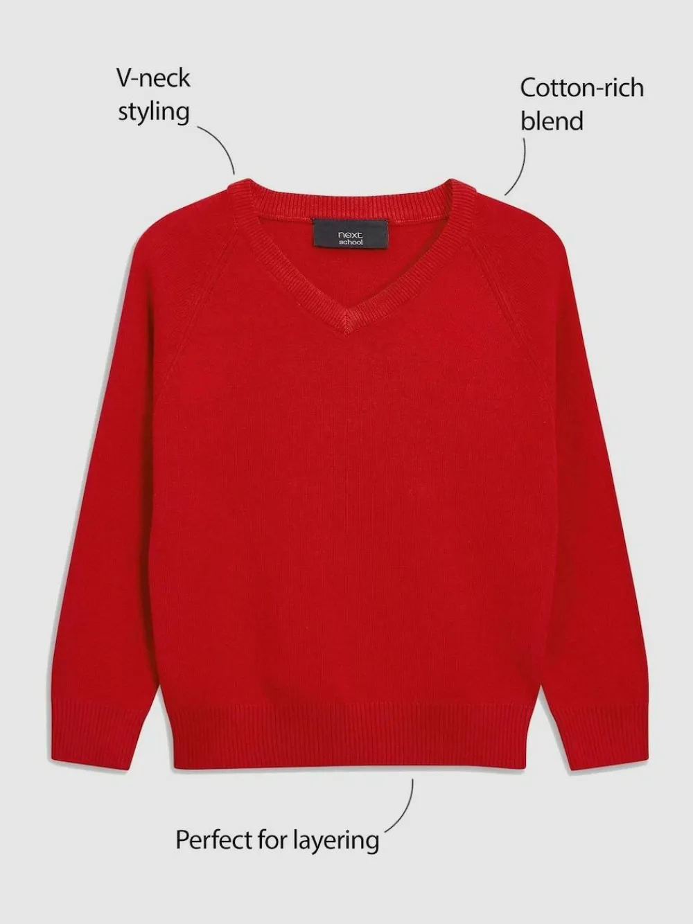 Next Red Knitted V-Neck School Jumper (3-16yrs)