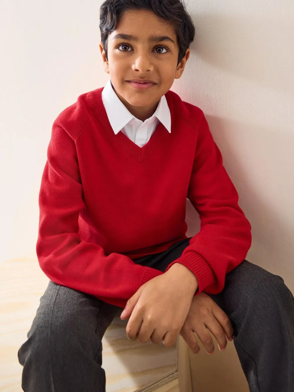 Next Red Knitted V-Neck School Jumper (3-16yrs)
