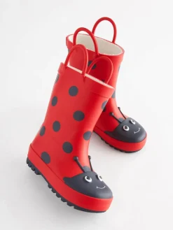 Online Next Red Ladybird Handle Wellies
