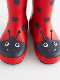 Online Next Red Ladybird Handle Wellies