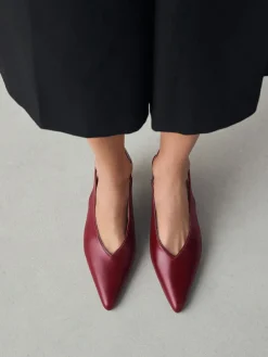 Hot Next Leather Pointed Toe Slingback Heels Red