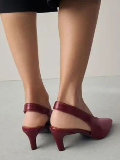 Hot Next Leather Pointed Toe Slingback Heels Red