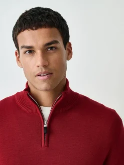 Next Red Plain N.Premium Regular Fit 100% Cotton Premium Quarter Zip Jumper^ Knitwear|Knitwear