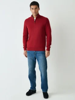 Next Red Plain N.Premium Regular Fit 100% Cotton Premium Quarter Zip Jumper^ Knitwear|Knitwear
