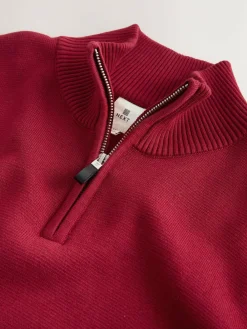 Next Red Plain N.Premium Regular Fit 100% Cotton Premium Quarter Zip Jumper^ Knitwear|Knitwear