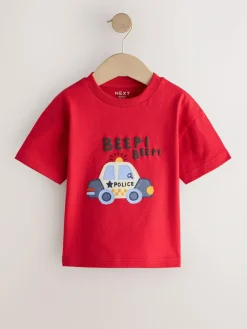 Next Red Police Car Short Sleeve Appliqué T-Shirt (3mths-7yrs)