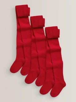Outlet Next Red Regular Length 3 Pack Cotton Rich School Tights