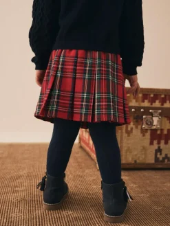 Next Red Tartan Bow Skirt with Navy Tights (3mths-7yrs)^ Shorts & Skirts