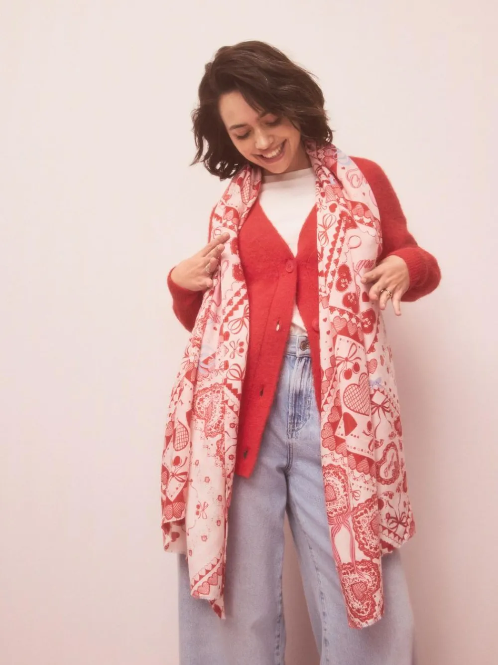 Clearance Next Red Valentine Patchwork Lightweight Scarf