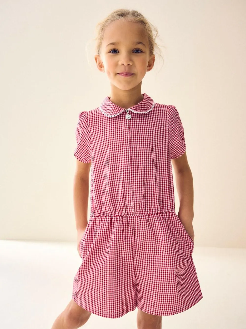 Next Zip Front Cotton Rich Gingham School Playsuit (3-14yrs)^ Jumpsuits & Playsuits
