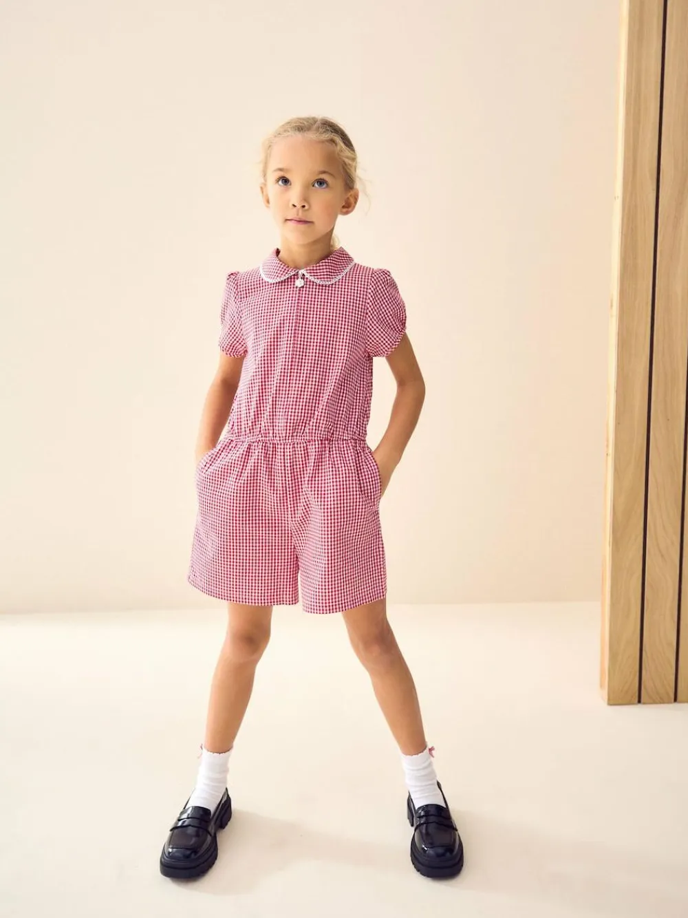 Next Zip Front Cotton Rich Gingham School Playsuit (3-14yrs)^ Jumpsuits & Playsuits