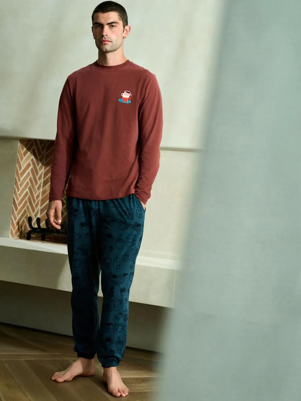 Hot Next Graphic Long Sleeve Jersey Pyjamas Set Red/Blue