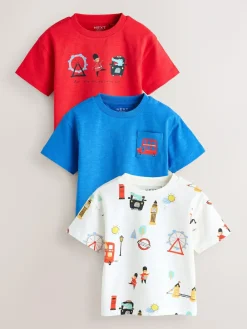 Online Next Short Sleeve All Over Graphic Print T-Shirts 3 Pack (3mths-7yrs) Red/Blue London