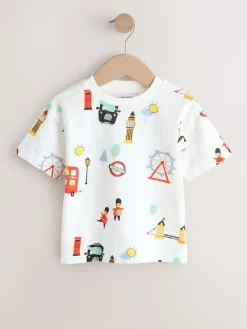 Online Next Short Sleeve All Over Graphic Print T-Shirts 3 Pack (3mths-7yrs) Red/Blue London