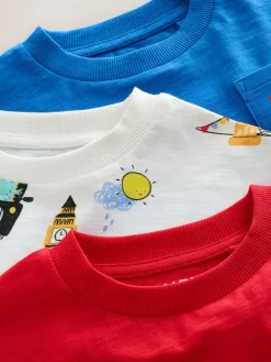 Online Next Short Sleeve All Over Graphic Print T-Shirts 3 Pack (3mths-7yrs) Red/Blue London