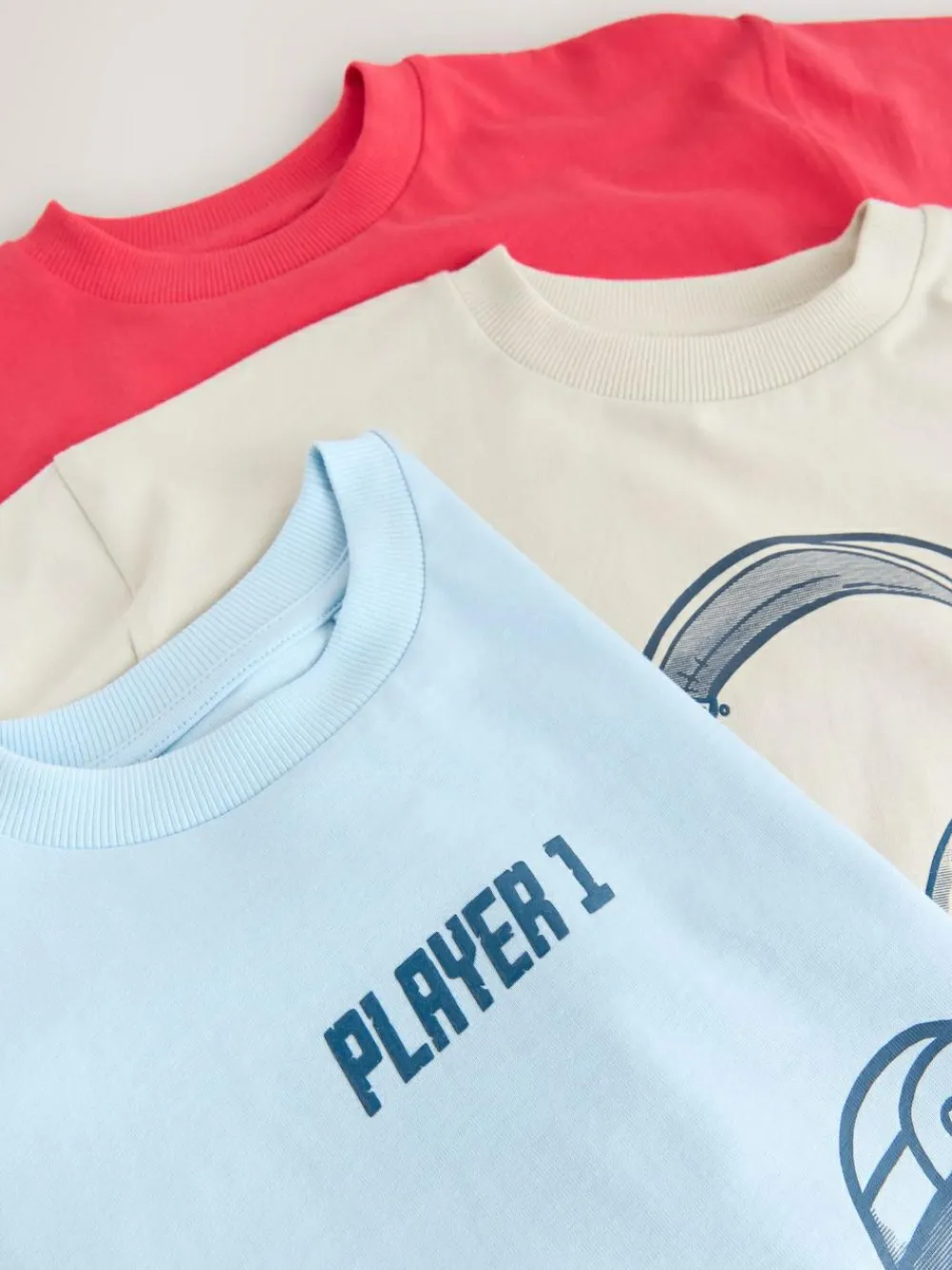 Online Next Red/Blue/Cement Regular Fit Graphic Print Short Sleeve T-Shirts 3 Pack (3-16yrs)