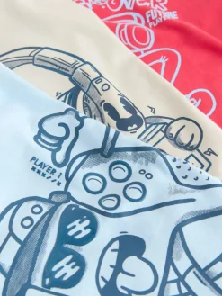 Online Next Red/Blue/Cement Regular Fit Graphic Print Short Sleeve T-Shirts 3 Pack (3-16yrs)