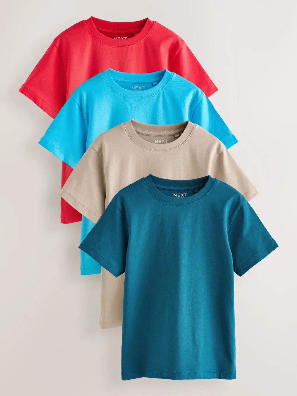 New Next Red/Blue/Navy/Neutral Regular Fit Short Sleeves T-Shirts 4 Pack (3-16yrs)