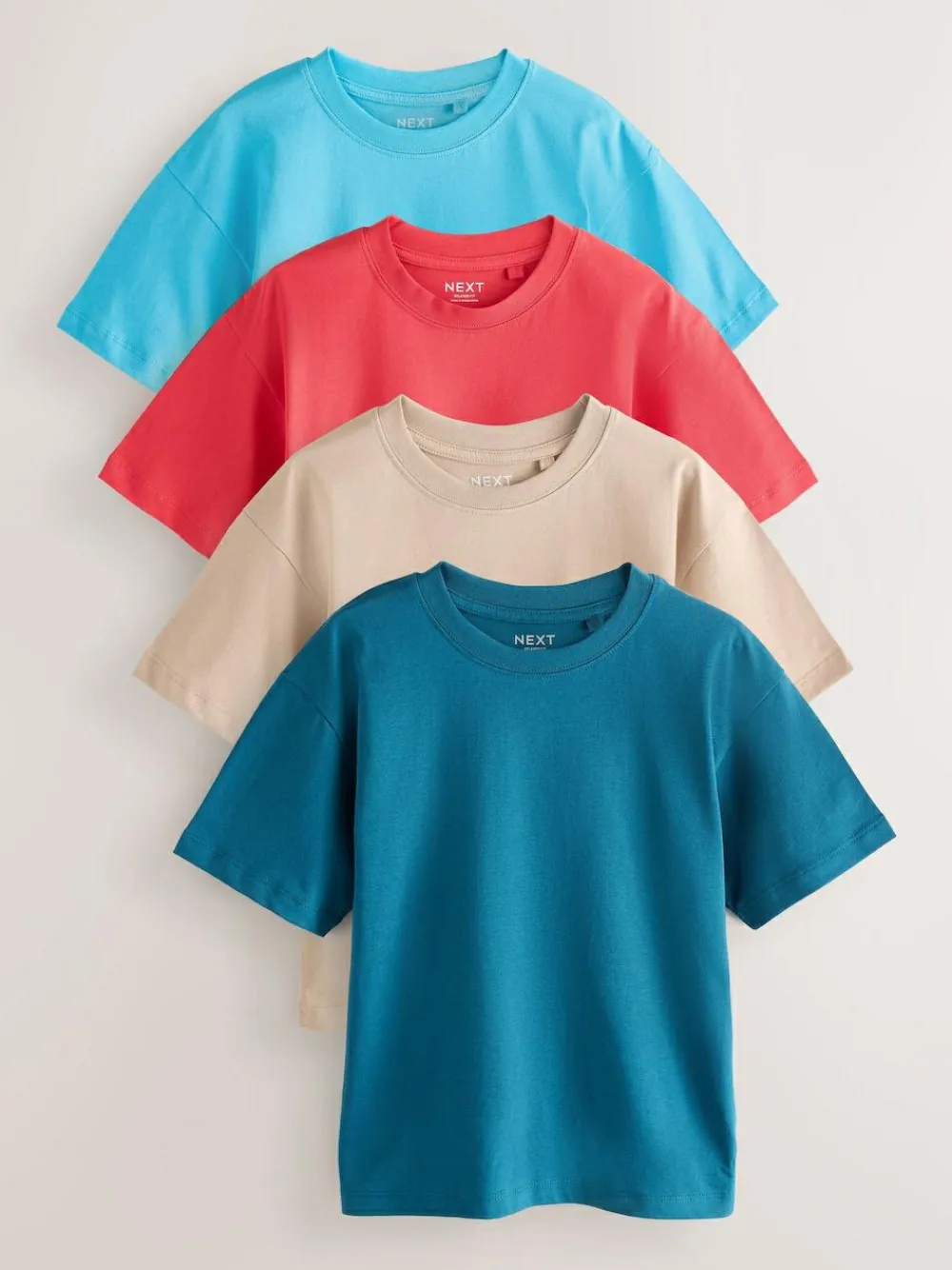 Next Red/Blue/Navy/Neutral Relaxed Fit Short Sleeves T-Shirts 4 Pack (3-16yrs)^BOY T-Shirts