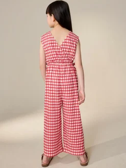 Sale Next Crinkle Jersey Jumpsuit (3-16yrs) Red/Ecru Gingham
