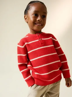 Next Knitted Stripe Henley Jumper (3mths-7yrs) Red/Ecru