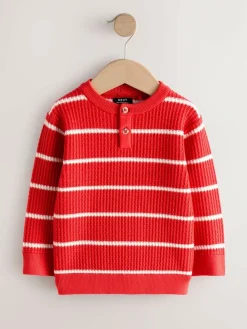 Next Knitted Stripe Henley Jumper (3mths-7yrs) Red/Ecru