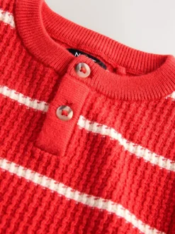 Next Knitted Stripe Henley Jumper (3mths-7yrs) Red/Ecru