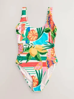 Hot Next Red/Green Tropical Dd+ Wired Scoop Neck Tummy Control Swimsuit