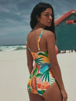 Best Next Utrim Tummy Control Plunge Swimsuit Red/Green Tropical