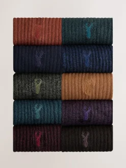 Outlet Next Stag Embroidered Heavyweight Socks 10 Pack Red/Orange/Blue