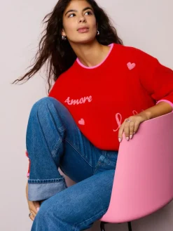 Next Red/Pink Cosy Embroidered Valentines Jumper^Women Hoodies & Sweatshirts