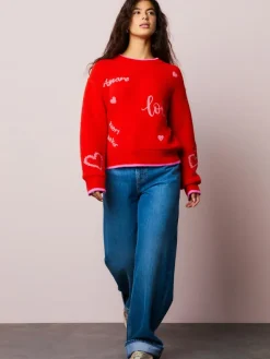 Next Red/Pink Cosy Embroidered Valentines Jumper^Women Hoodies & Sweatshirts
