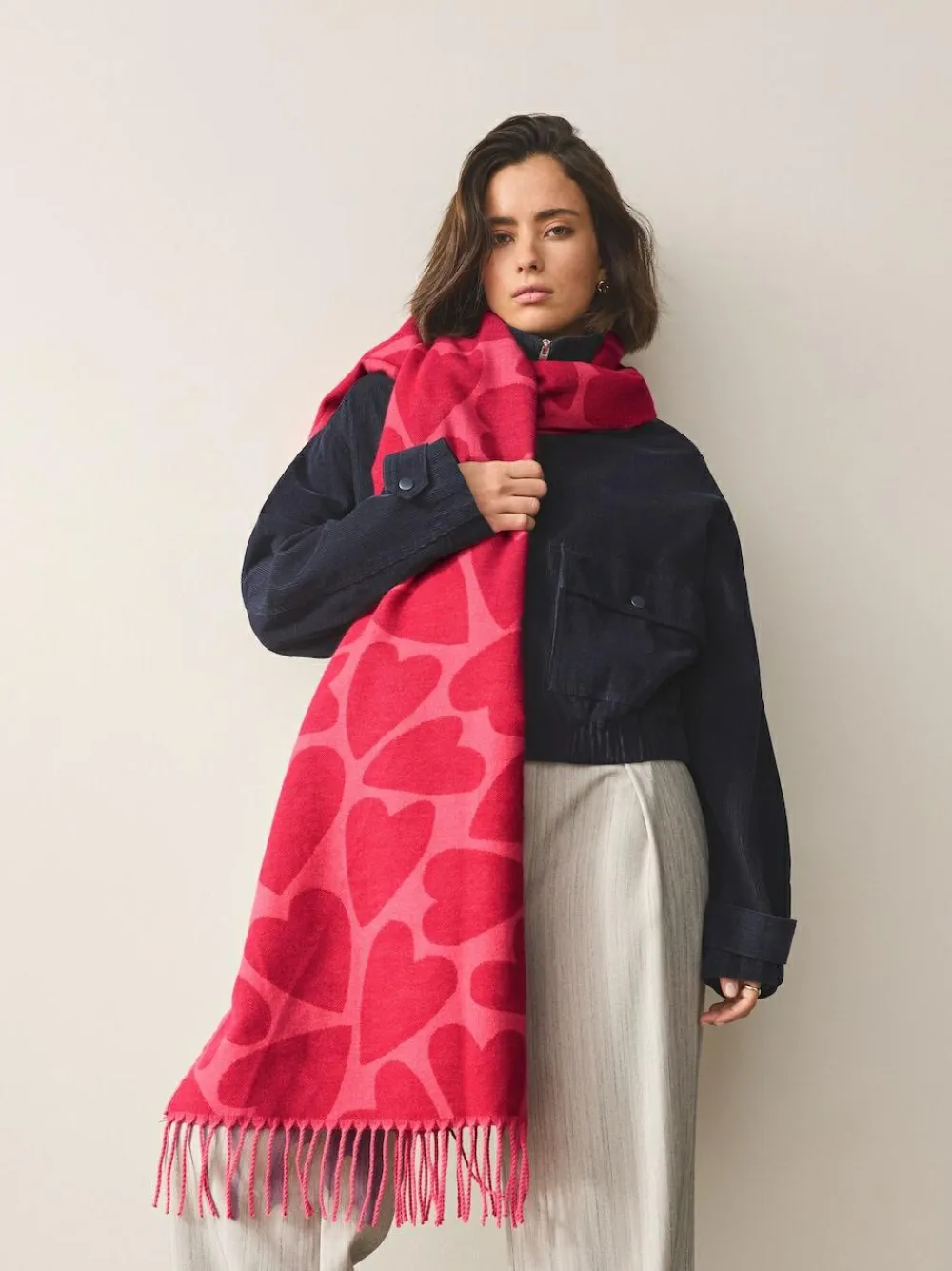 Next Red/Pink Heart Print Midweight Scarf^Women Hats, Gloves & Scarves|Hats, Gloves & Scarves