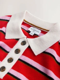 Next 100% Wool N.Premium Polo Jumper Red/Pink Stripe