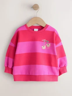 New Next Red/Pink Stripe Crew Neck Sweatshirt (3mths-7yrs)
