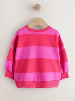 New Next Red/Pink Stripe Crew Neck Sweatshirt (3mths-7yrs)