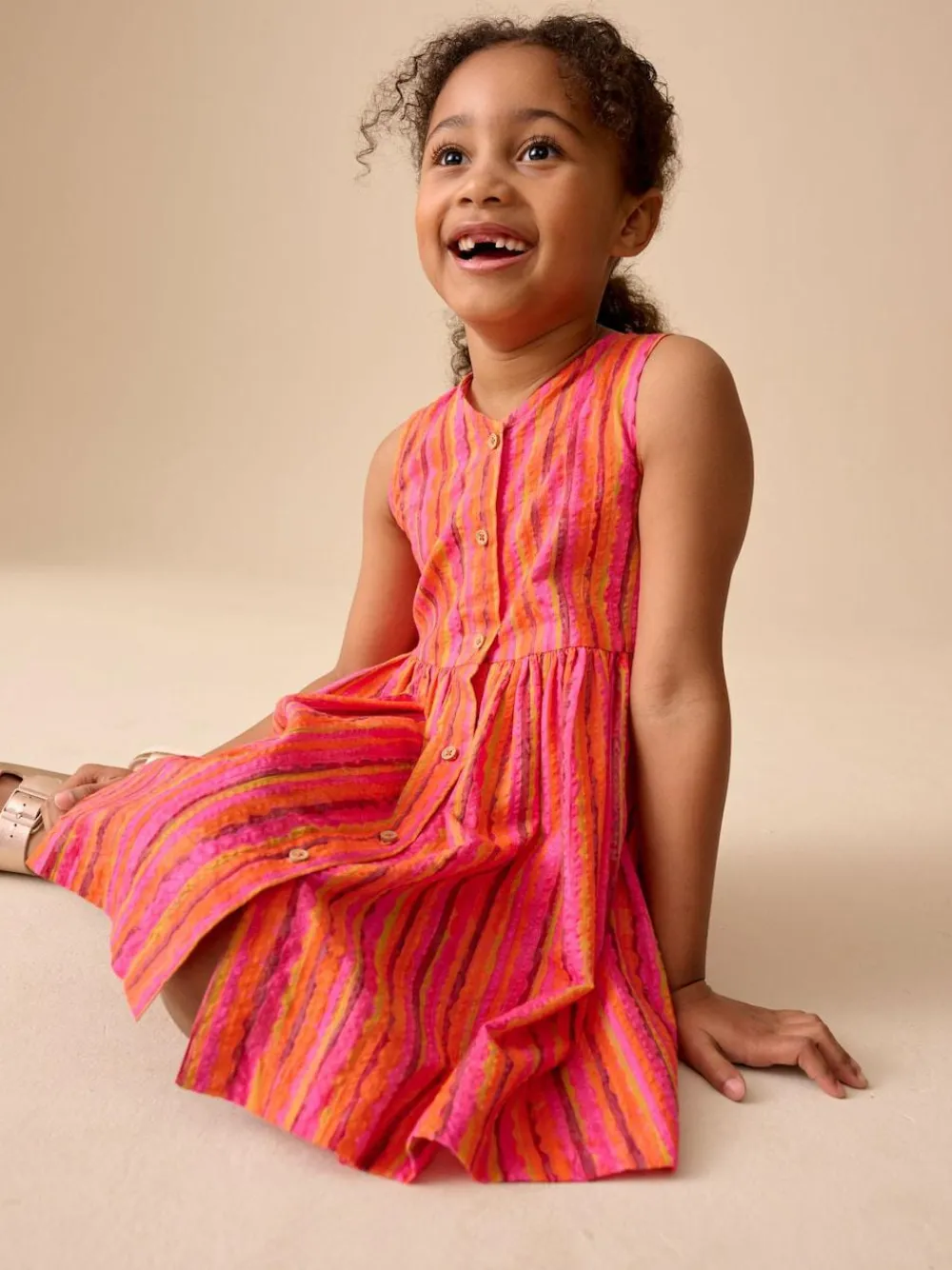 Clearance Next Stripe Short Sleeve Button Through Dress (3-16yrs) Red/Pink Stripe