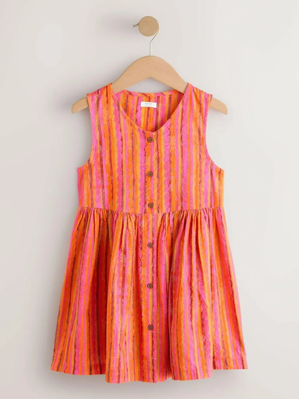 Clearance Next Stripe Short Sleeve Button Through Dress (3-16yrs) Red/Pink Stripe