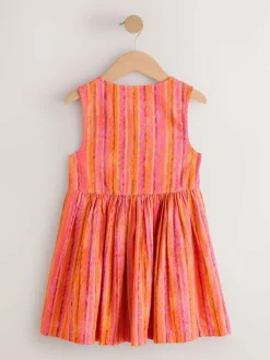 Clearance Next Stripe Short Sleeve Button Through Dress (3-16yrs) Red/Pink Stripe