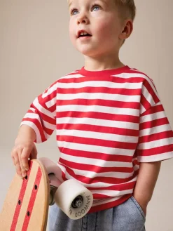 New Next Short Sleeve Stripe T-Shirt (3mths-7yrs) (3mths-7yrs) Red/White