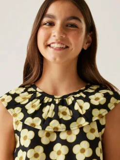 Outlet Regatta Girls 100% Cotton Orla Kiely Playsuit Black yellow