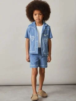 Sale Reiss Airforce Blue Chesley 3-9 yrs Towelling Brand-Embroidered Shorts