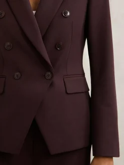 Reiss Gabi Petite Double-Breasted Suit Blazer Berry