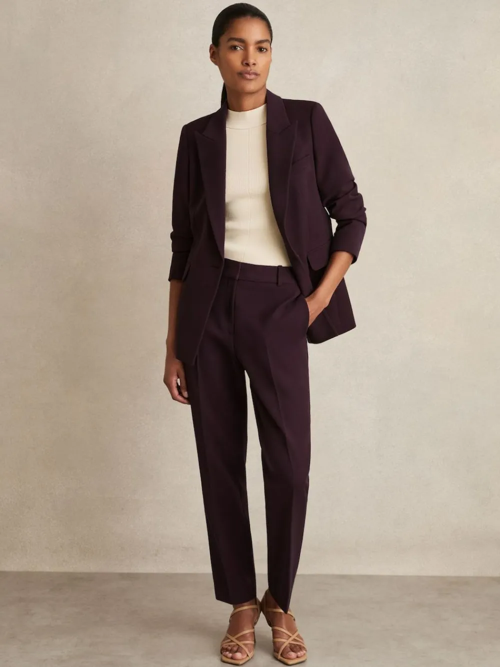 New Reiss Gabi Slim-Fit Suit Trousers Berry